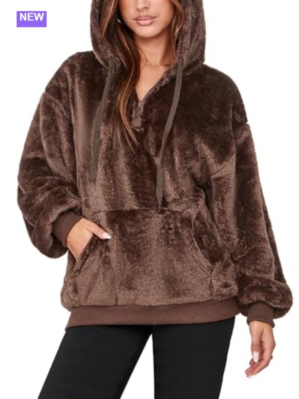 Sherpa Fleece Hoodie Women Oversized 1/4 Zip Pullover Sweatshirt